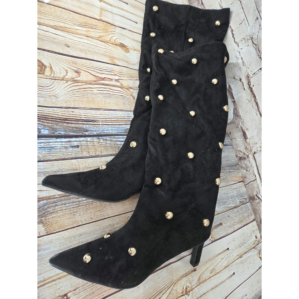 A New Day Gold Tone Jet Black Justice Boots 8 1/2 Half Zip